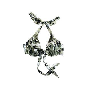 victorias secret swim bikini top green funky abstract floral print underwire 36C